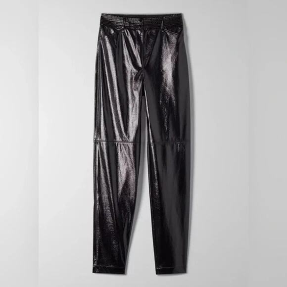 WILFRED Aritzia Funk Glossy Vinyl High Rise Slim Fit Pant Sz 2 Black - Picture 2 of 8